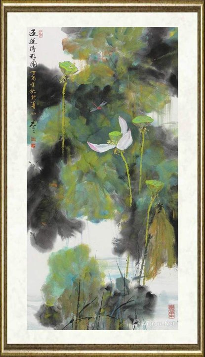 梁君令_荷花 莲莲得子图